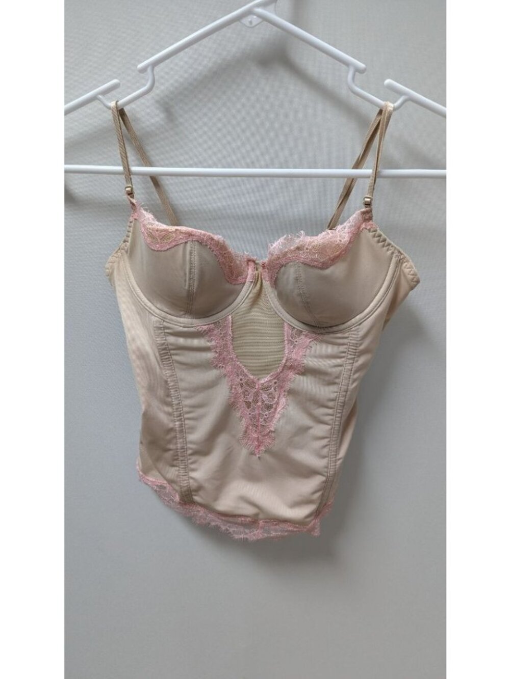 sophie b. Tan/Pink Lace-Trimmed Corset Bustier Bra